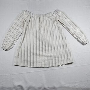 Juniors Dress Off Shoulder Long Sleeve Dress White Striped No Tags